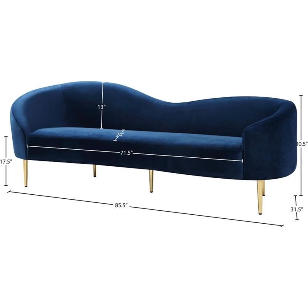 Navy Velvet Upholstered Sofa with Metal Legs Y4140