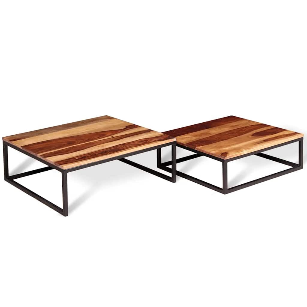 Brown Solid Sheesham Wood Nesting Table Set of 2 Y910