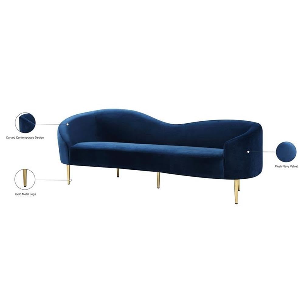 Navy Velvet Upholstered Sofa with Metal Legs Y4140
