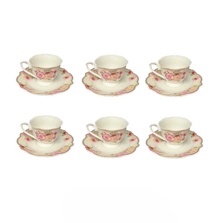 12 Piece Porcelain Tea Cup and Saucer Set T4851
