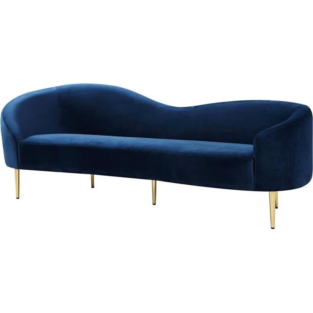 Navy Velvet Upholstered Sofa with Metal Legs Y4140