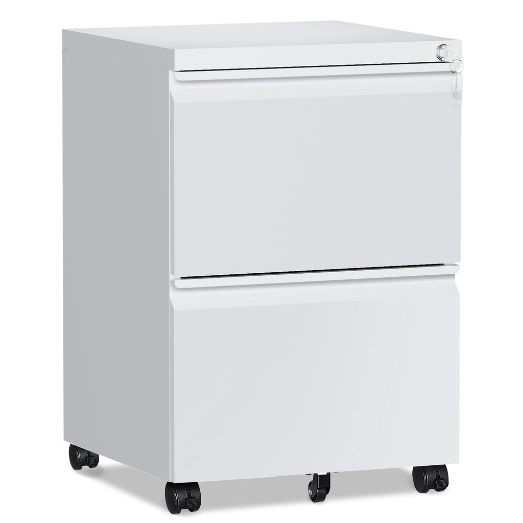2 Drawer White Metal File Cabinet with Lock and Wheels K842269