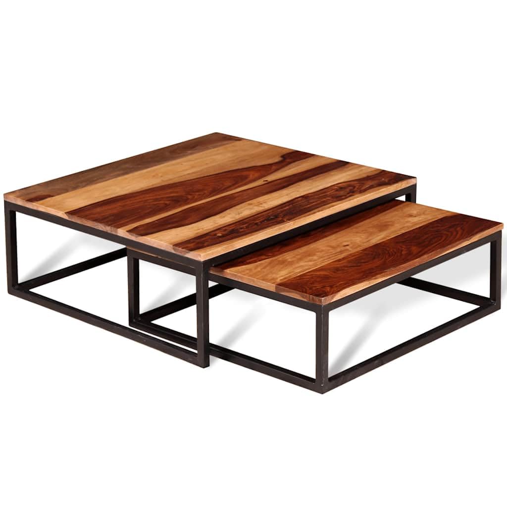Brown Solid Sheesham Wood Nesting Table Set of 2 Y910