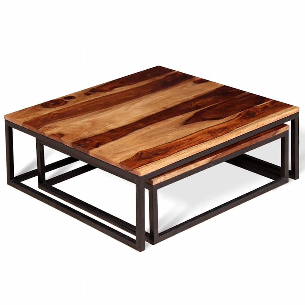 Brown Solid Sheesham Wood Nesting Table Set of 2 Y910