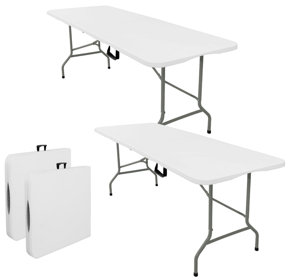 Set of 2 Lightweight 6FT Rectangular Plastic Folding Tables with Steel Legs Q769