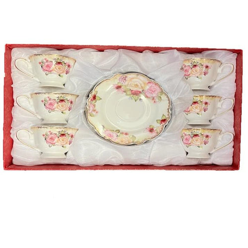 12 Piece Porcelain Tea Cup and Saucer Set T4851