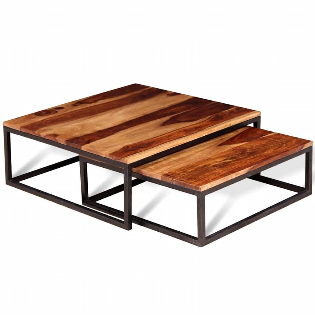 Brown Solid Sheesham Wood Nesting Table Set of 2 Y910