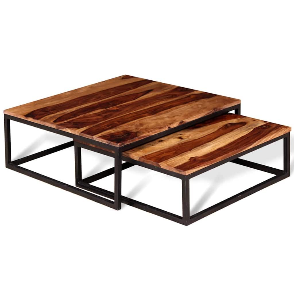 Brown Solid Sheesham Wood Nesting Table Set of 2 Y910