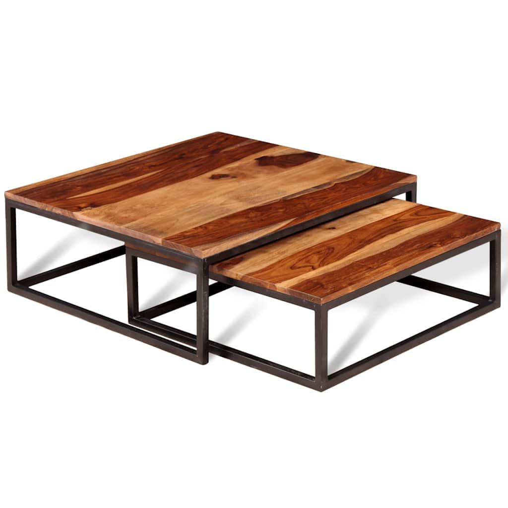 Brown Solid Sheesham Wood Nesting Table Set of 2 Y910