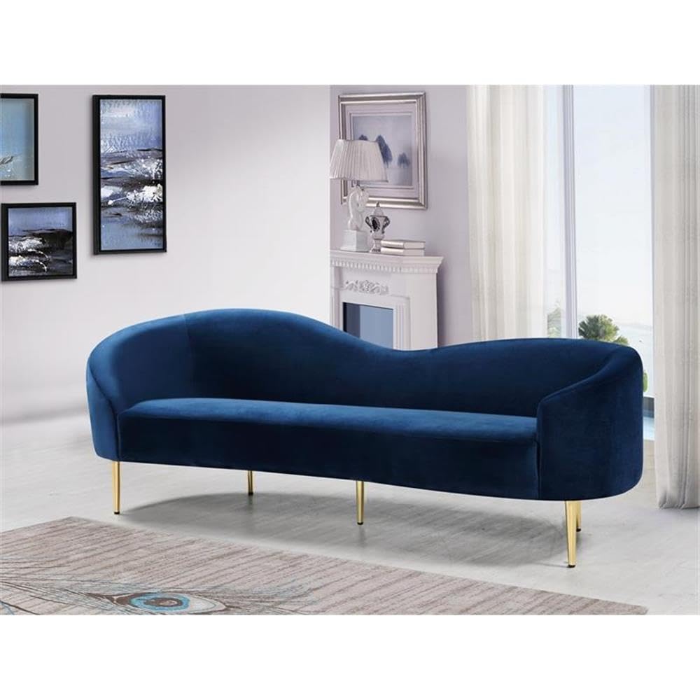 Navy Velvet Upholstered Sofa with Metal Legs Y4140