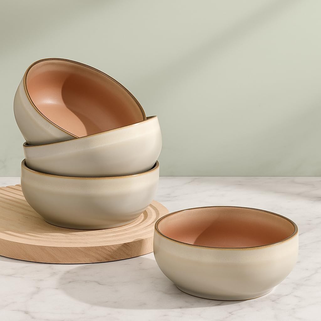 Stoneware Ceramic Cereal Bowls Set of 4, 21 oz Q179