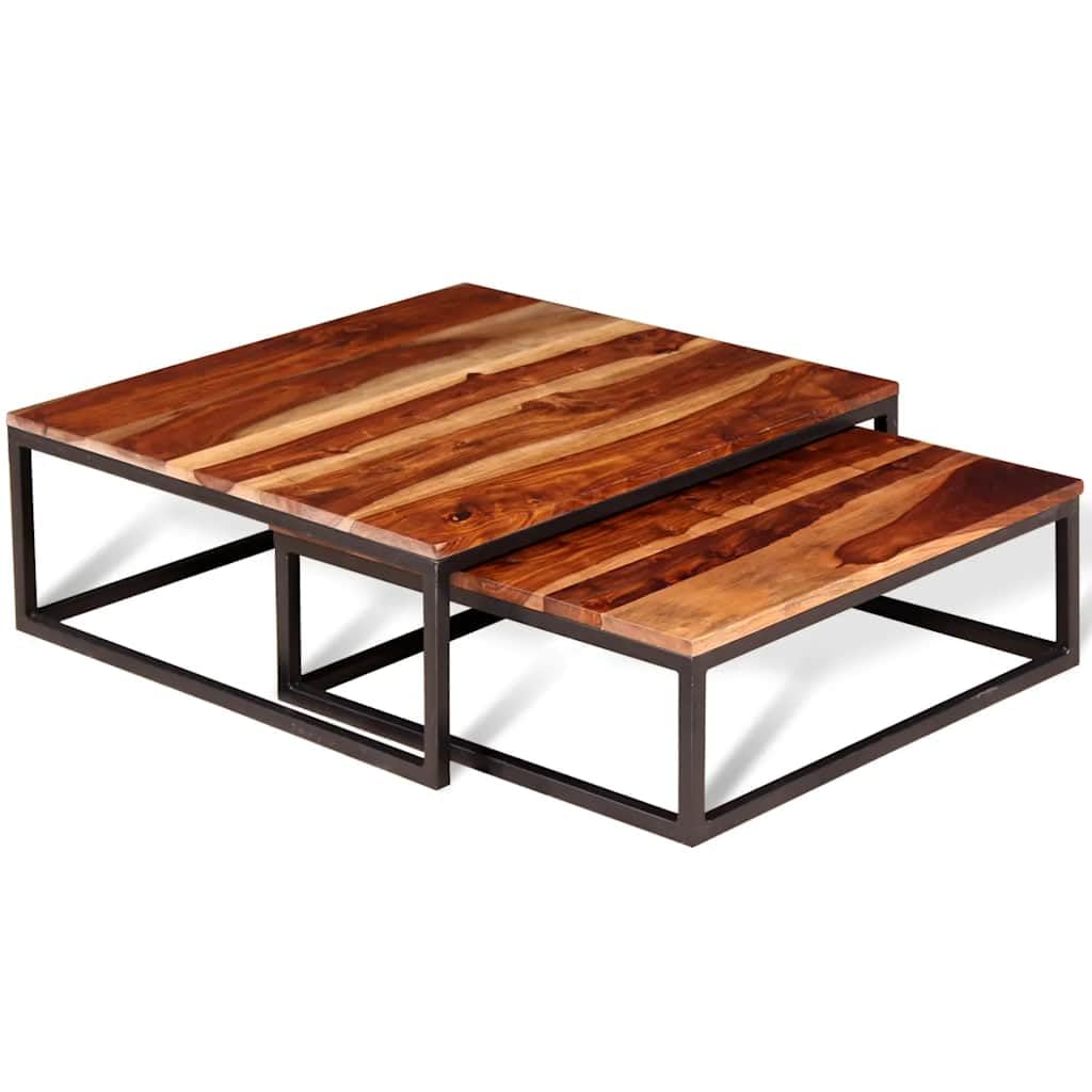 Brown Solid Sheesham Wood Nesting Table Set of 2 Y910