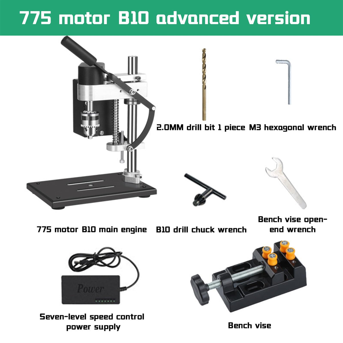 Benchtop Drill Press 0.6-6mm B10 Chuck 7-Speed Adjustable Electric K2201