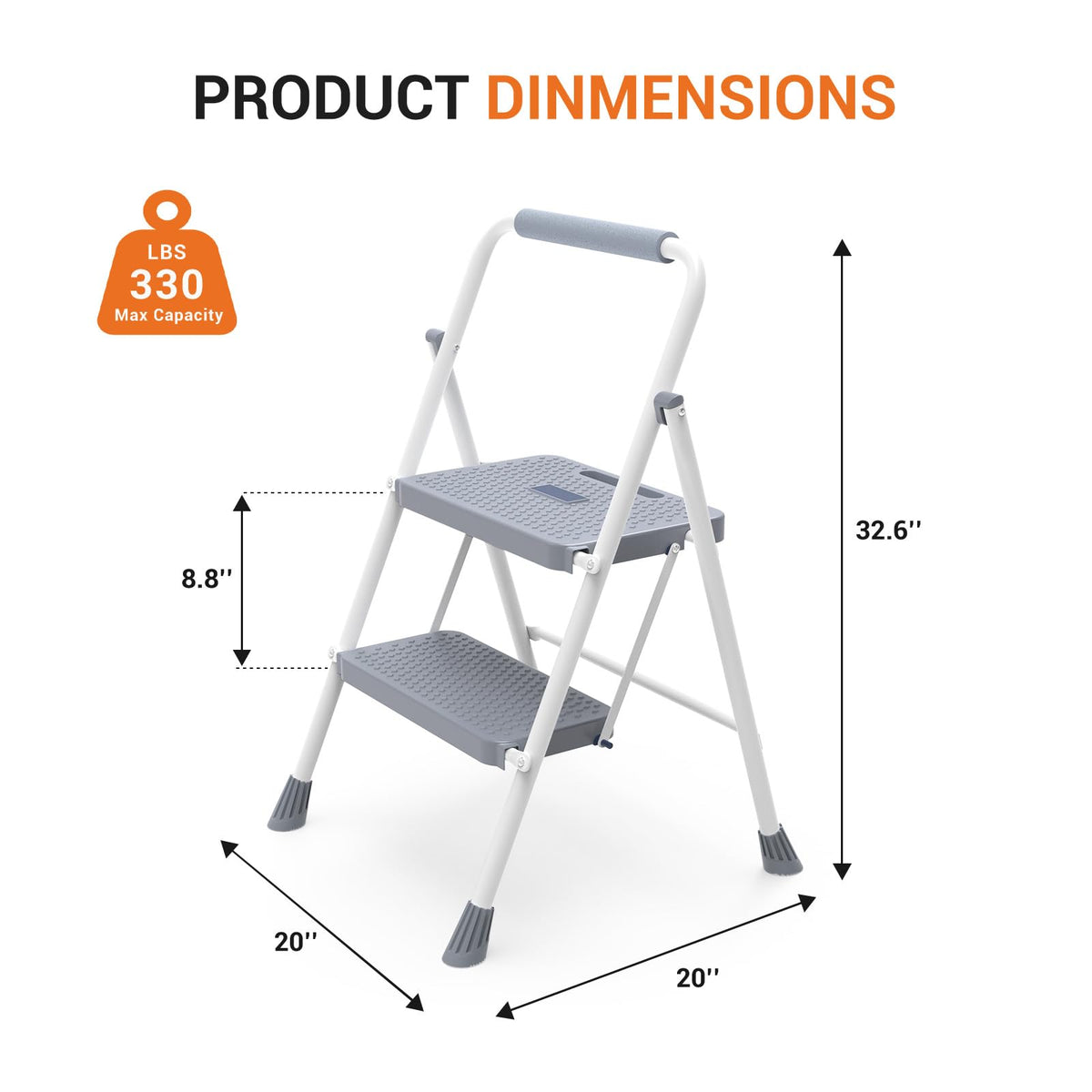 2 Step Ladder 330lbs Capacity Folding Sturdy Step Stool Y282870