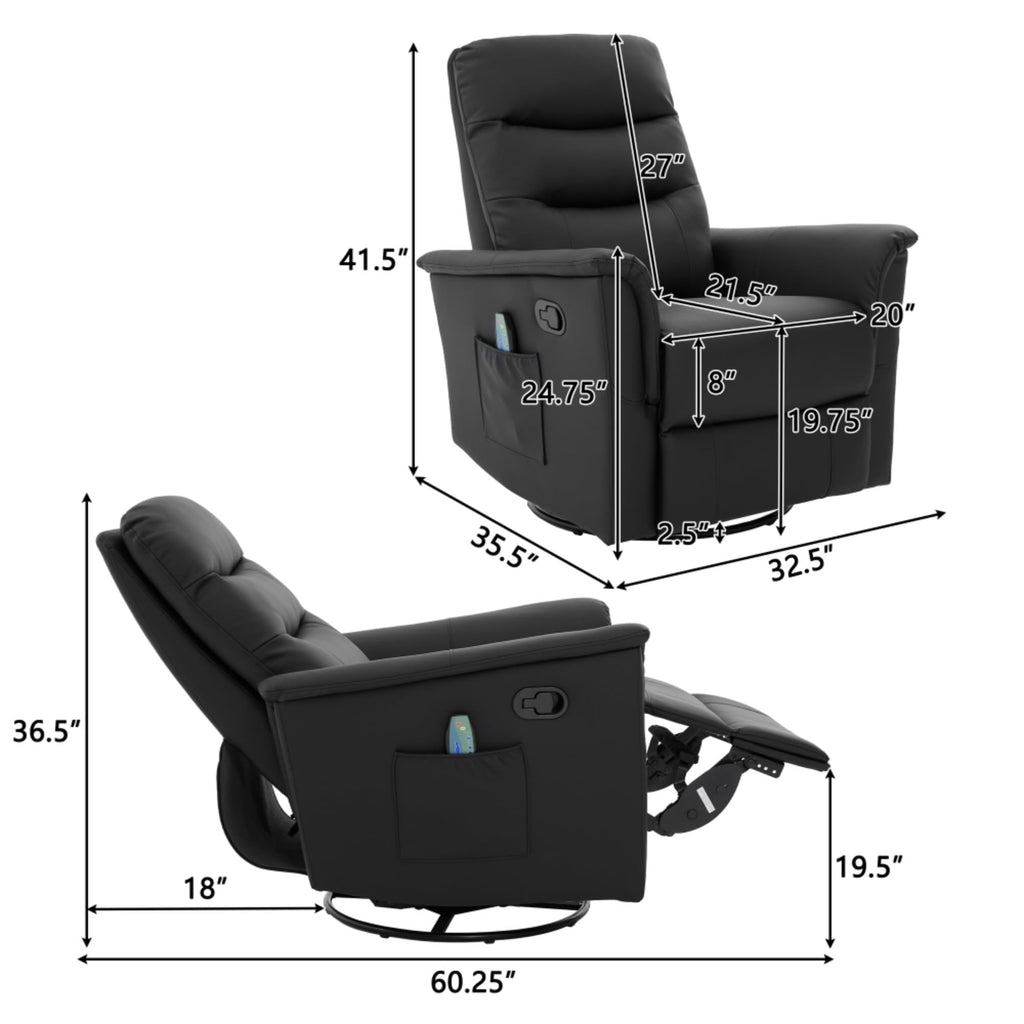Black Boucle Swivel Rocker Glider Lounge Chair F7978