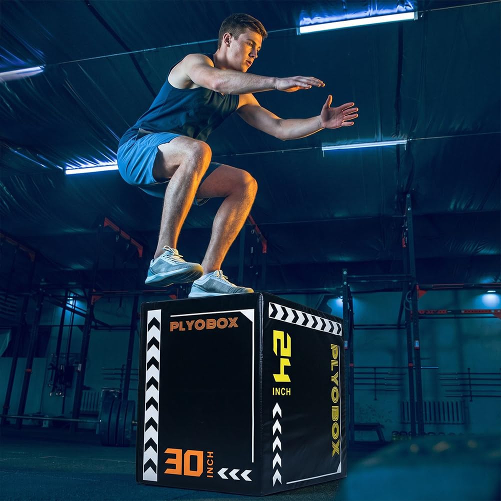 3-in-1 Foam Plyometric Jump Box, 20/24/30 Inch Plyo Box with Non-Slip PVC Cover V866636