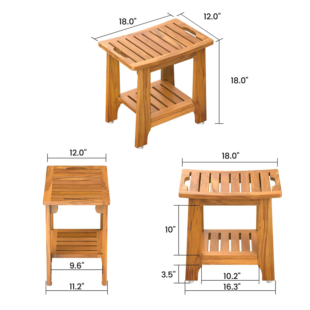18" Teak Shower Bench with Non-Slip Leveling Feet K759929
