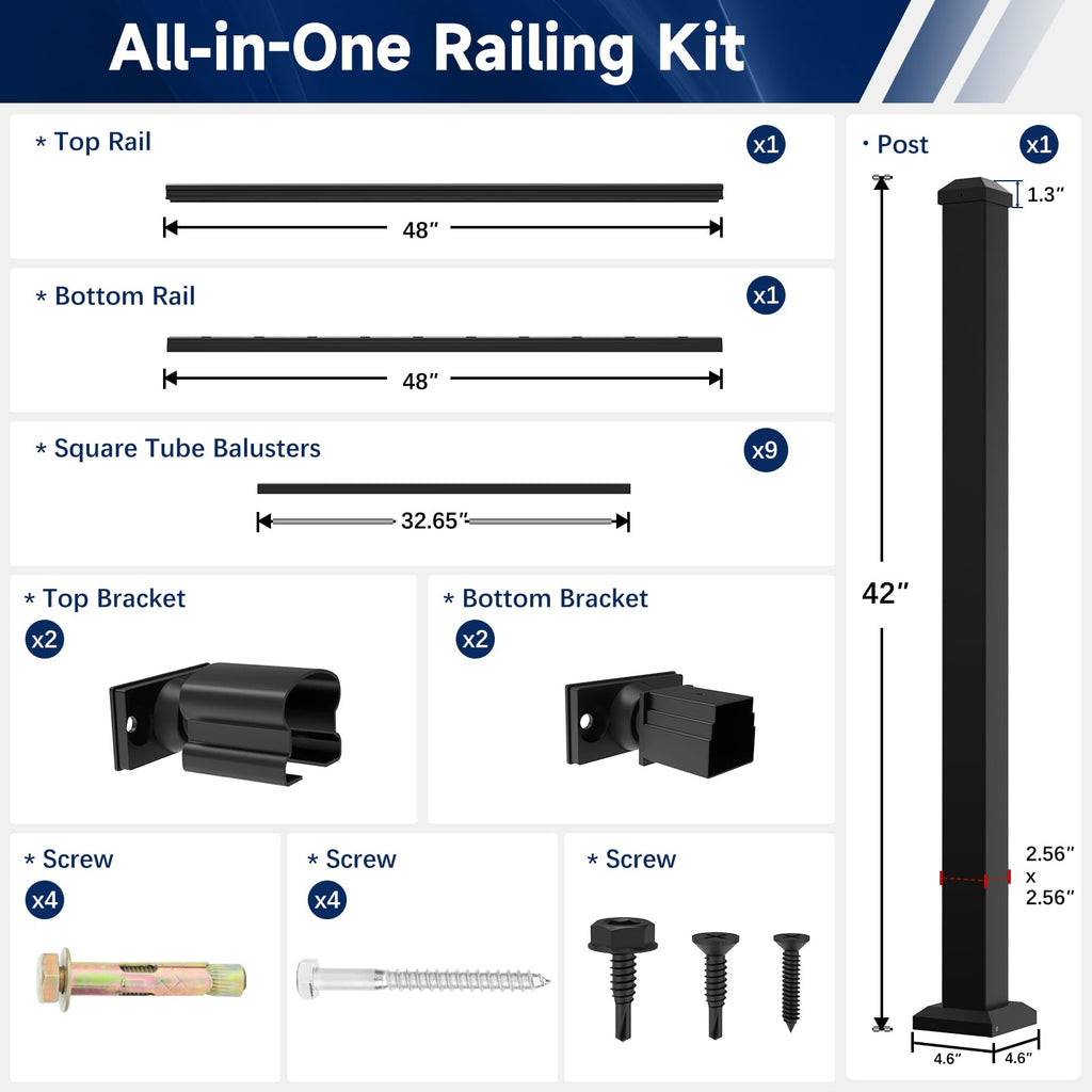 Aluminum Stair Railing Kit, 42 in x 4 ft Black K2587