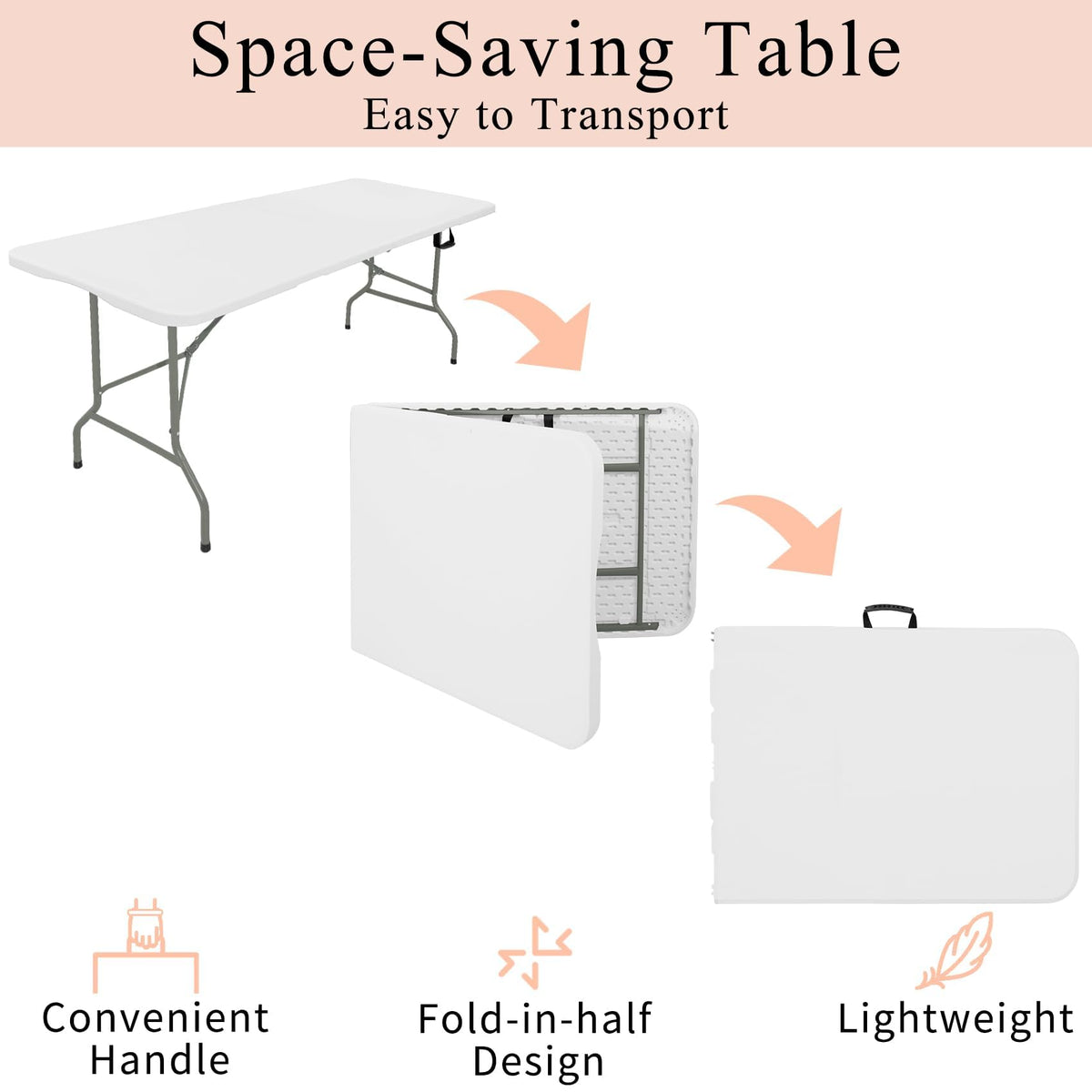 Set of 2 Lightweight 6FT Rectangular Plastic Folding Tables with Steel Legs Q769