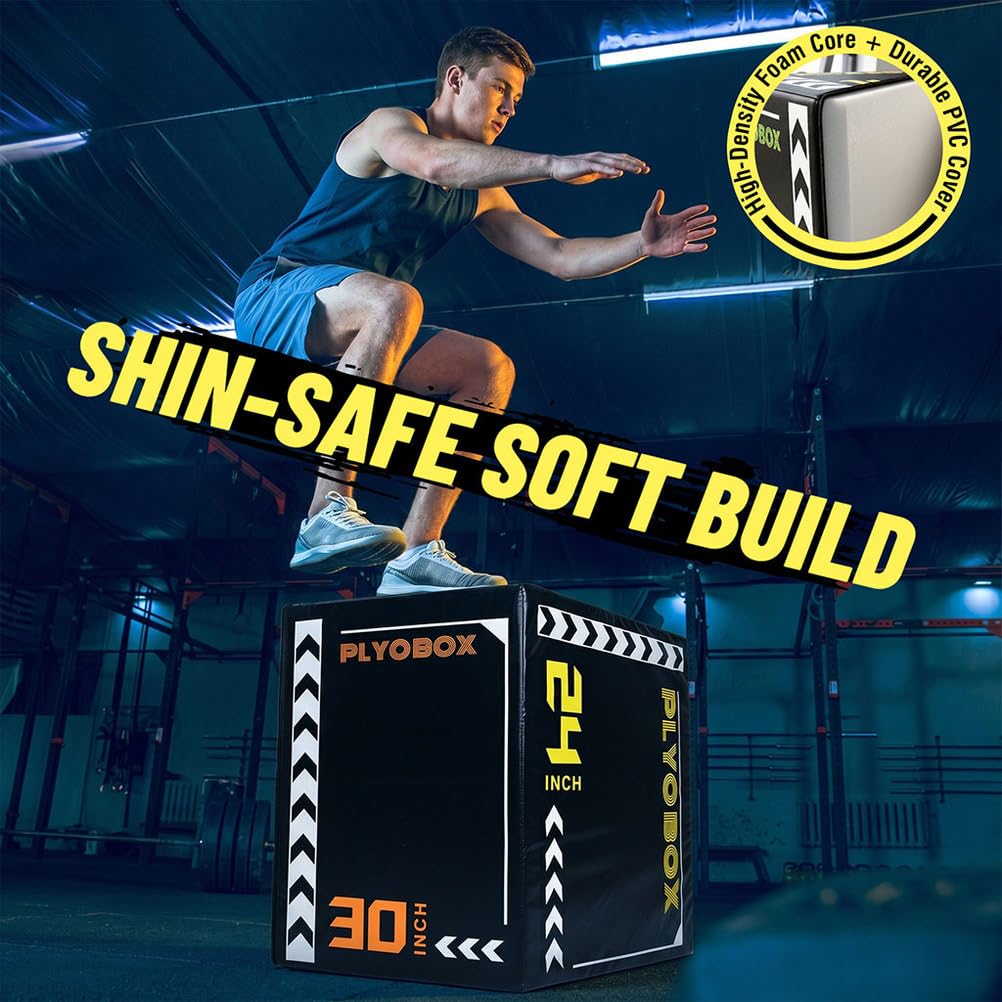 3-in-1 Foam Plyometric Jump Box, 20/24/30 Inch Plyo Box with Non-Slip PVC Cover V866636