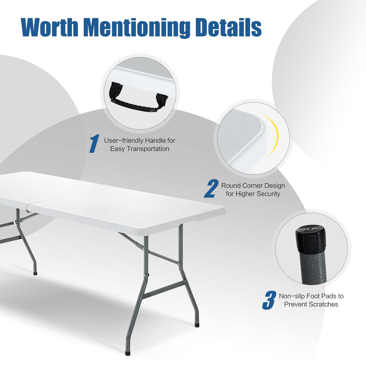 6FT Portable Folding Picnic Table with Handle V64467