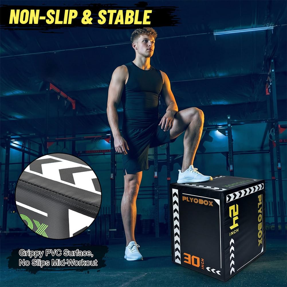 3-in-1 Foam Plyometric Jump Box, 20/24/30 Inch Plyo Box with Non-Slip PVC Cover V866636