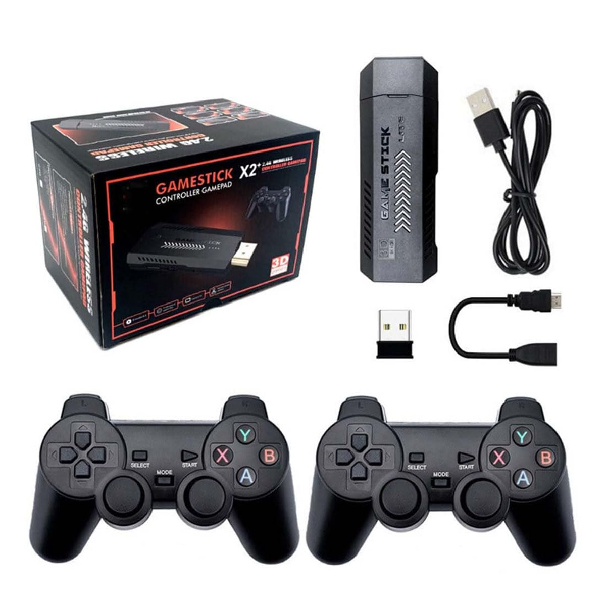 4K Retro Game Stick with 2 Wireless Controllers 64GB Y3785