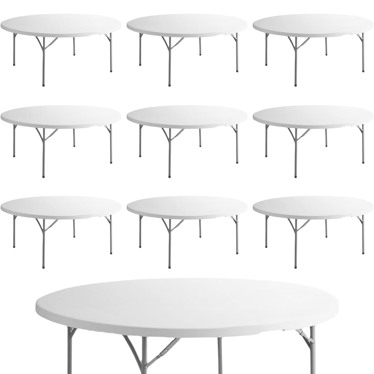 10 Pack 6 Foot Round Granite White Plastic Folding Table G413550