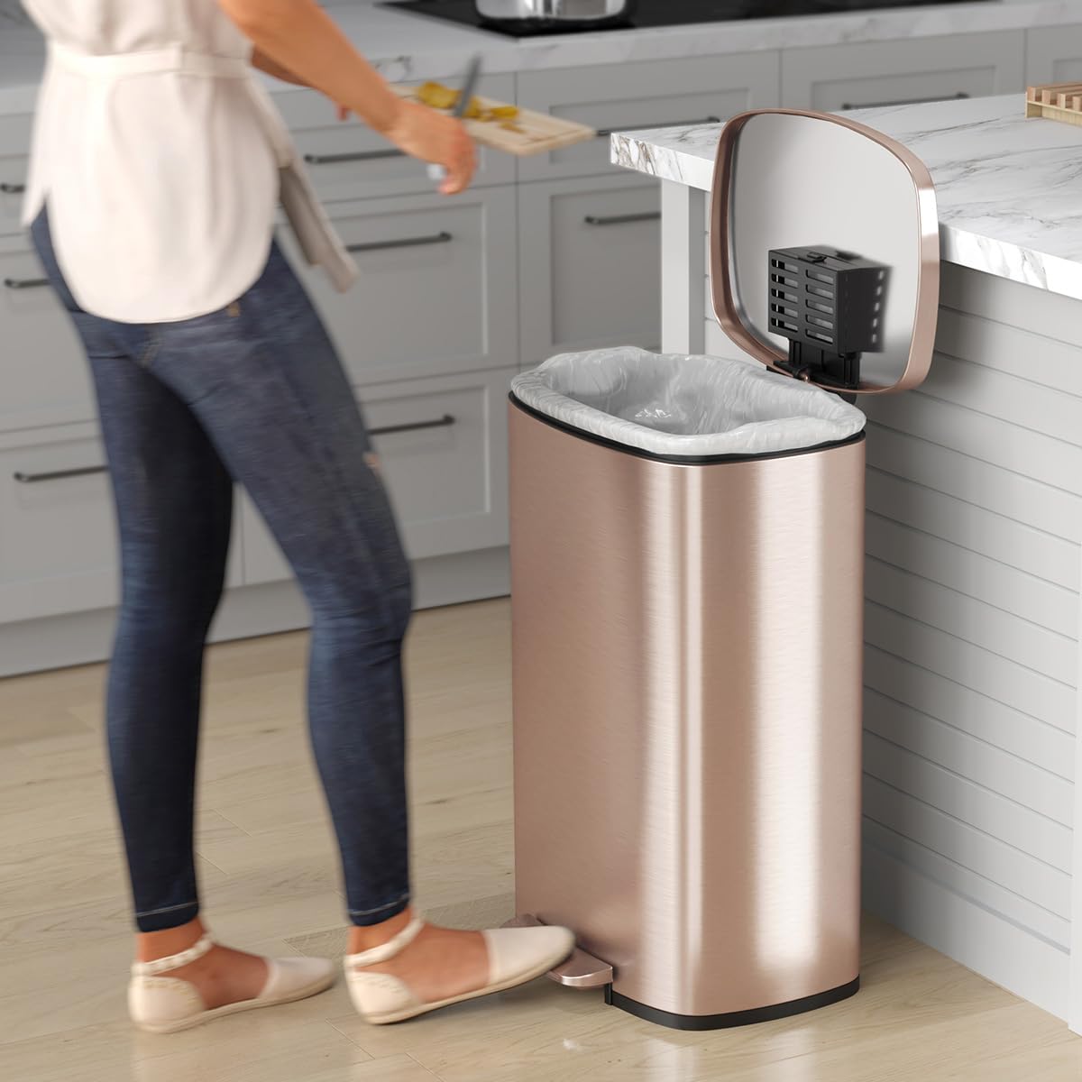13.2 Gallon Stainless Steel Step Trash Can with Lid W65784