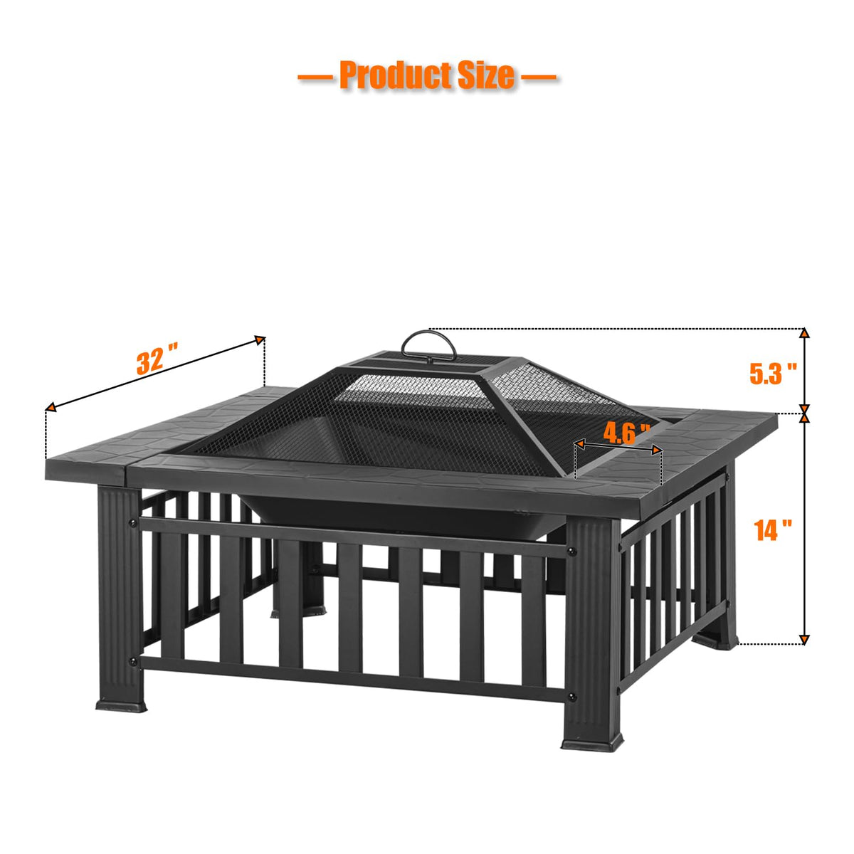 32 inch Square Outdoor Fire Pit Table with Spark Screen T19622