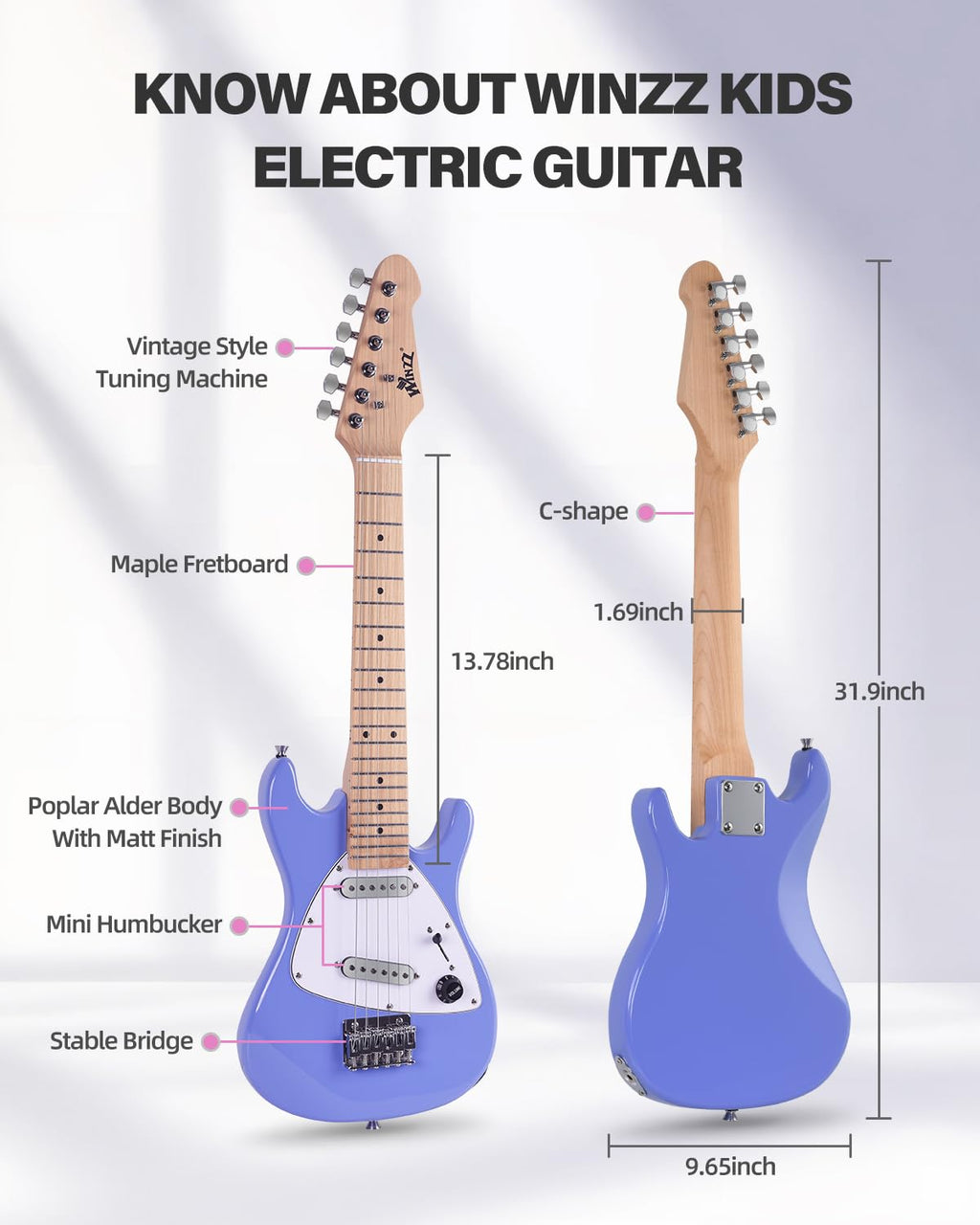 30 Inch 1/4 Size Purple Electric Guitar Kit with Amp C288