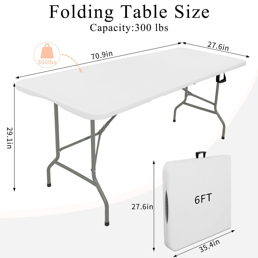 Set of 2 Lightweight 6FT Rectangular Plastic Folding Tables with Steel Legs Q769