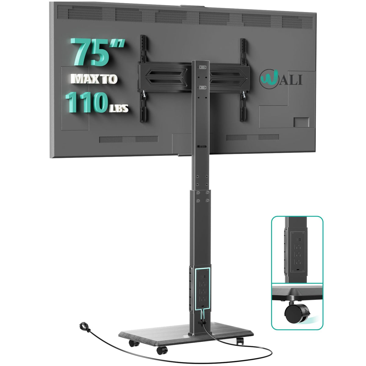 Rolling TV Stand with Power Outlet for 39-75 inch TV, Black L85334