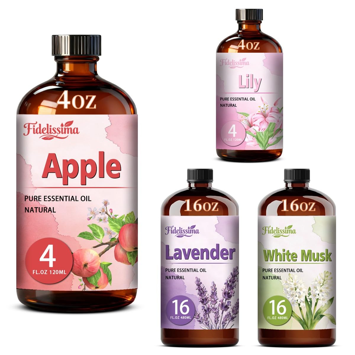 Natural Essential Oil Set 4 Scents with Glass Dropper E811283
