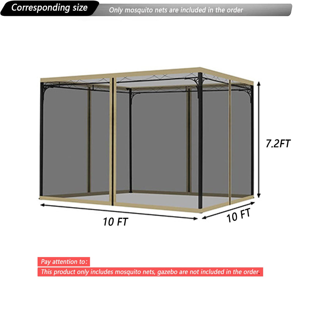 Black 10x10FT 4-Door Zipper Mosquito Netting P939