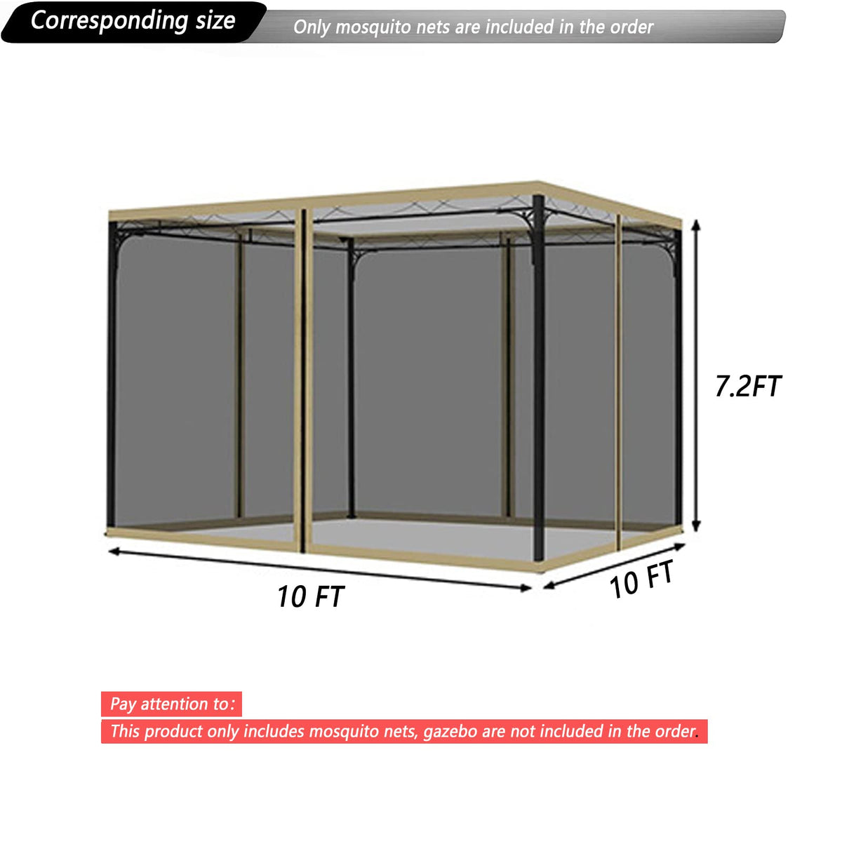 Black 10x10FT 4-Door Zipper Mosquito Netting P939
