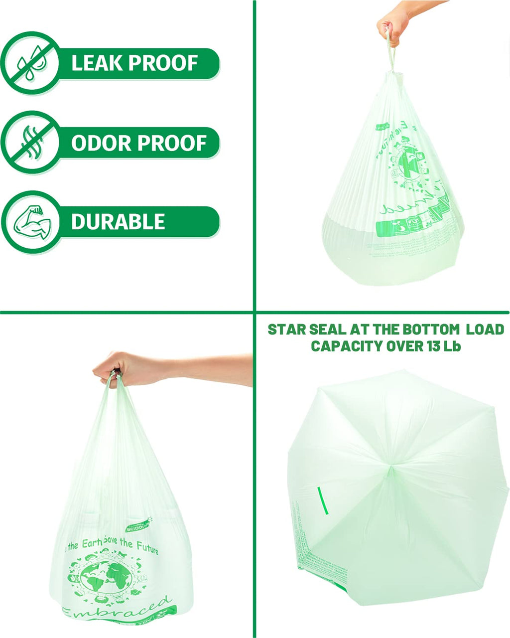 100% Compostable 3 Gallon Trash Bags with Handle, 200 Count G19664