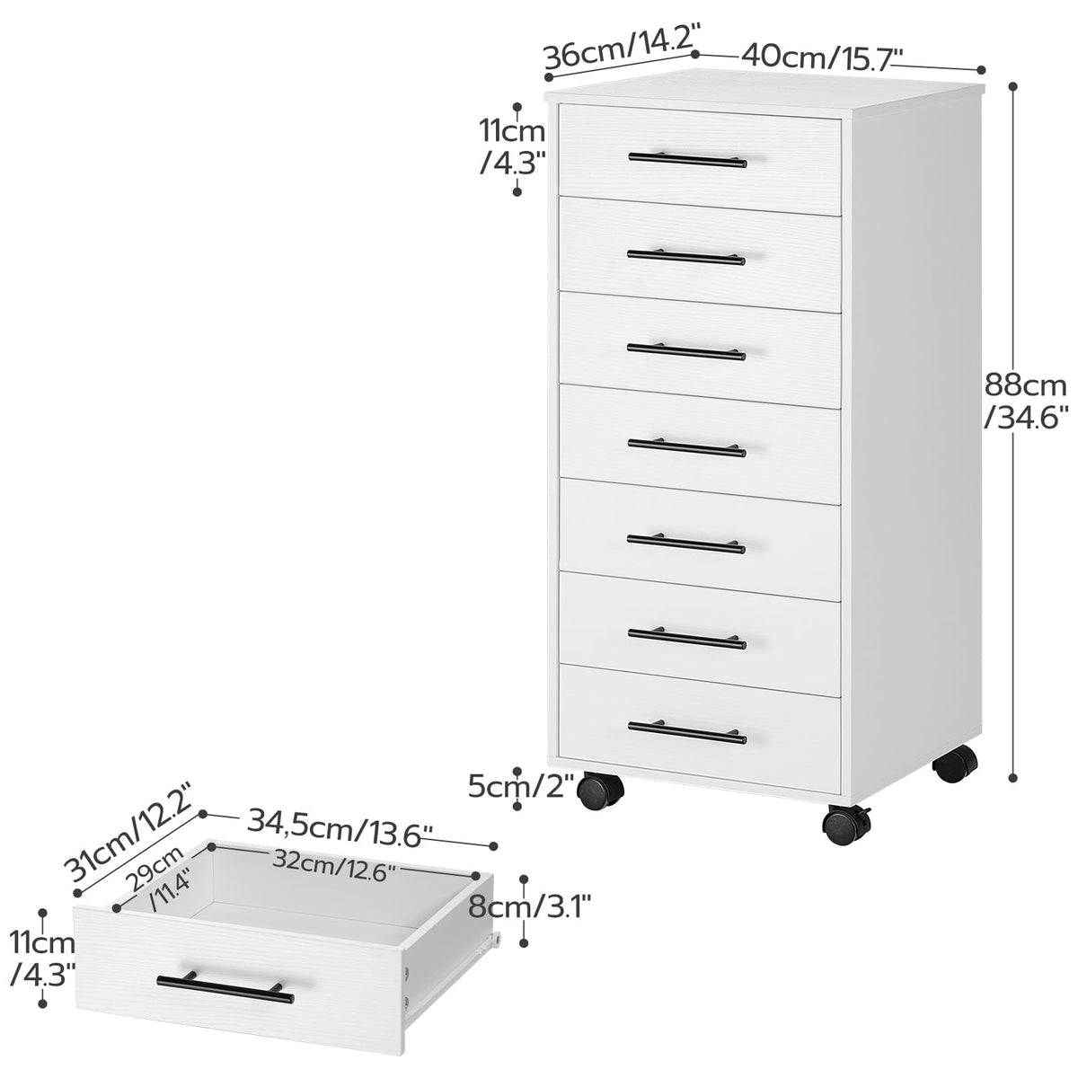 White 7 Drawer Wood File Cabinet I83502