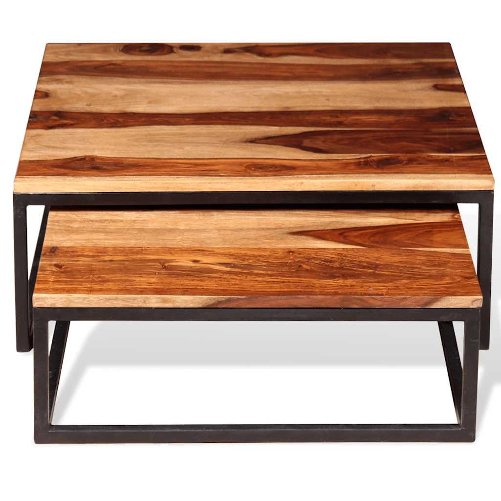 Brown Solid Sheesham Wood Nesting Table Set of 2 Y910