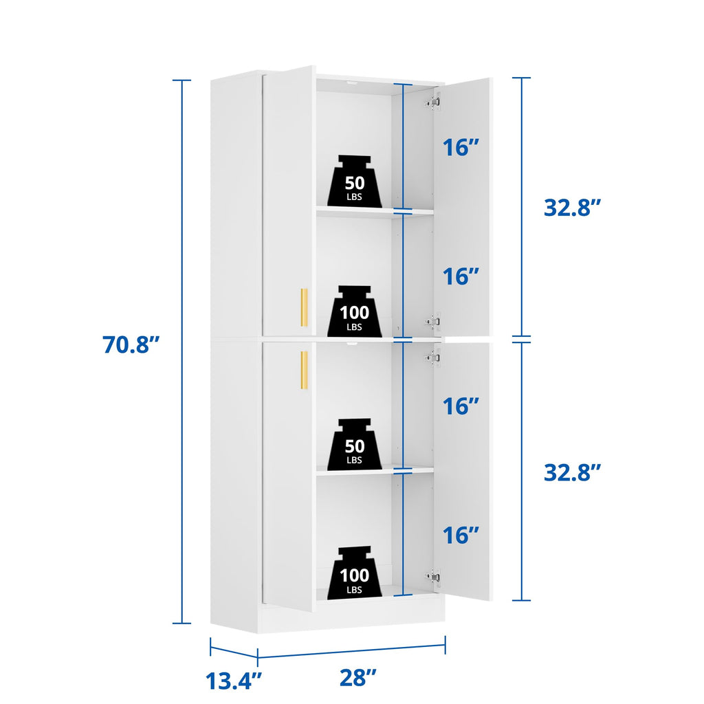 White Wood Storage Cabinet with Doors and Shelves T63439