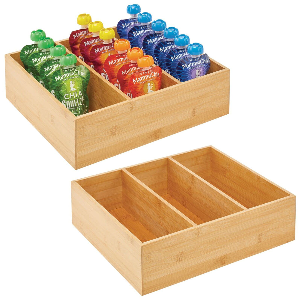 Bamboo 3 Section Stackable Pantry Organizer Bin, 2 Pack F155182