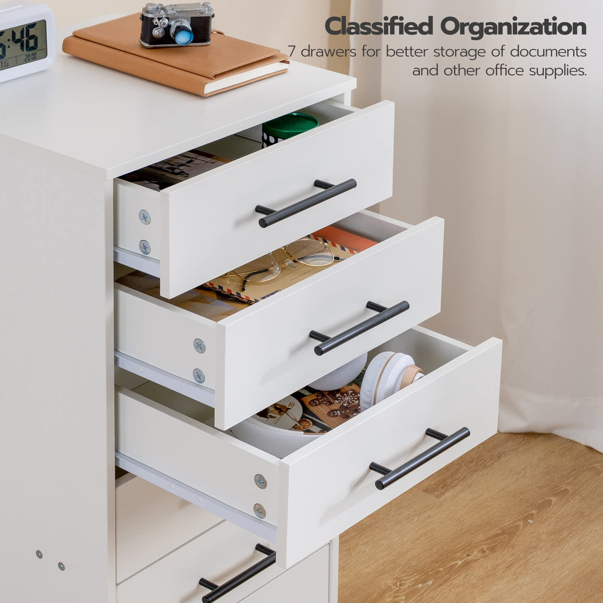 White 7 Drawer Wood File Cabinet I83502