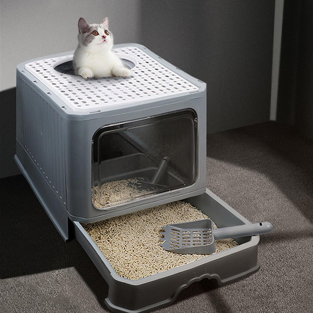 Foldable Enclosed Cat Litter Box with Lid K575029
