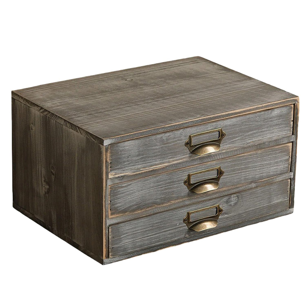 Solid Wood Grey 3 Drawer Desktop Organizer C371195