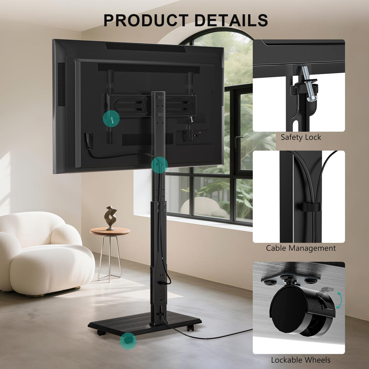 Rolling TV Stand with Power Outlet for 39-75 inch TV, Black L85334