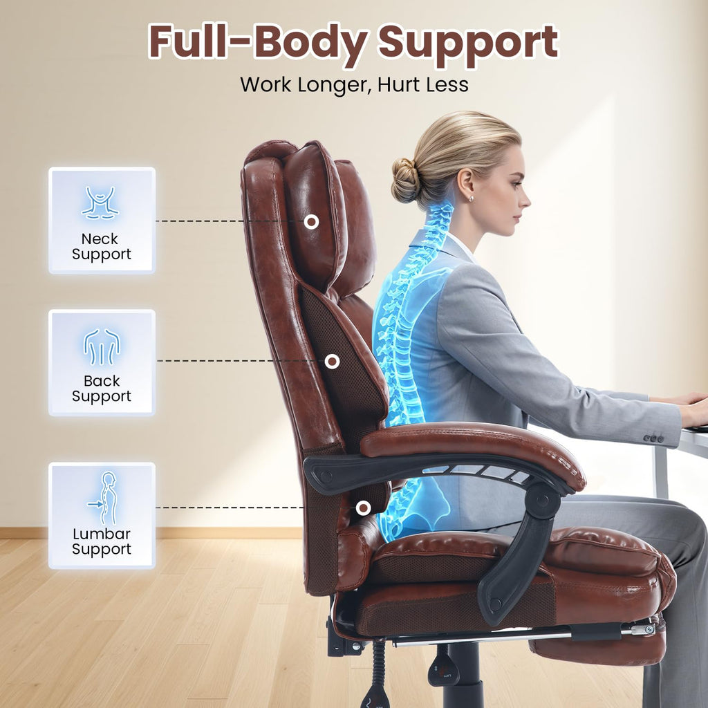 Brown Reclining Ergonomic Office Chair with Footrest B44738