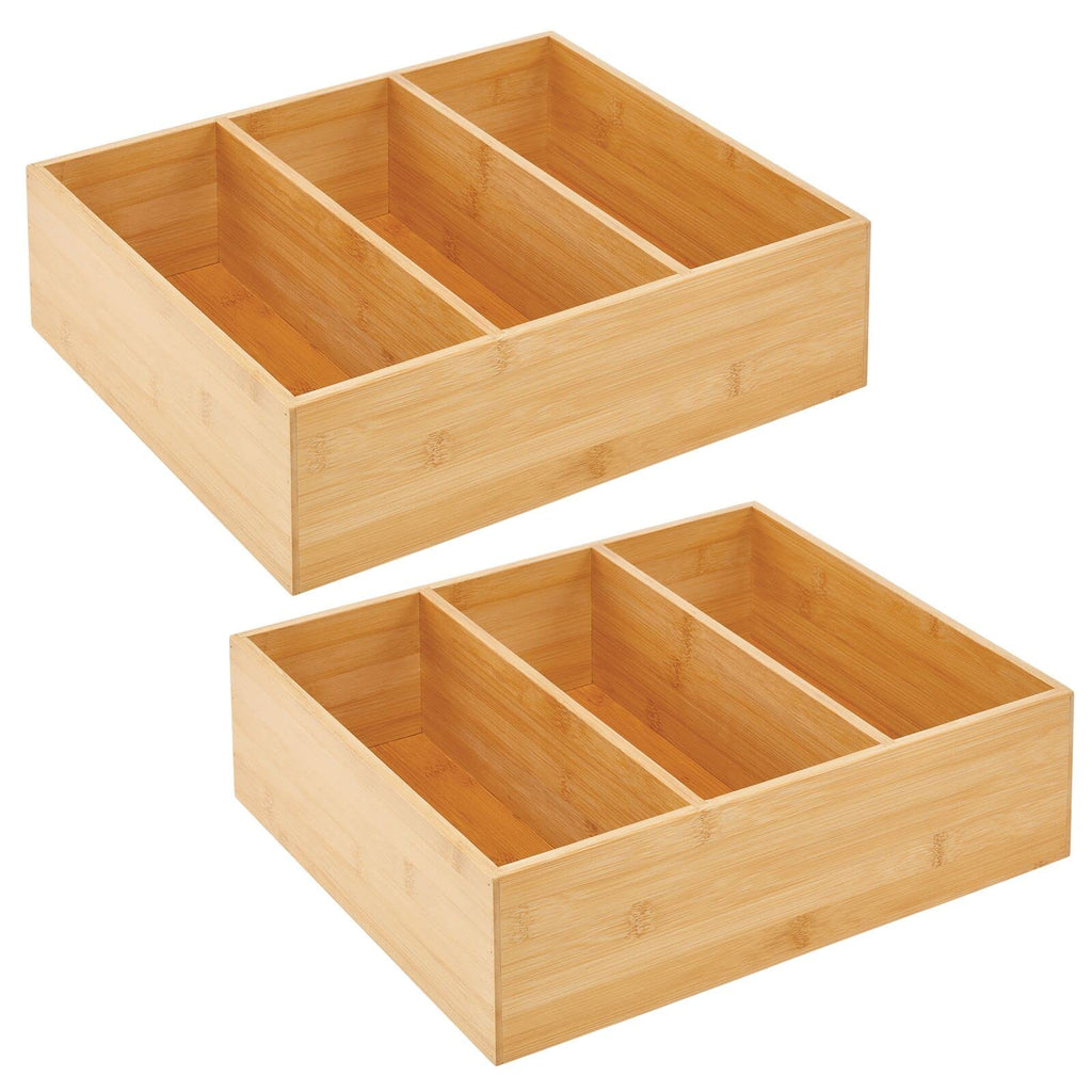 Bamboo 3 Section Stackable Pantry Organizer Bin, 2 Pack F155182