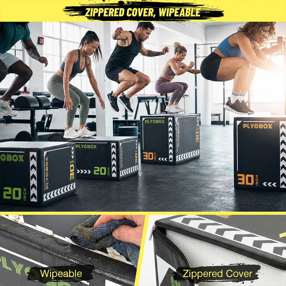 3-in-1 Foam Plyometric Jump Box, 20/24/30 Inch Plyo Box with Non-Slip PVC Cover V866636