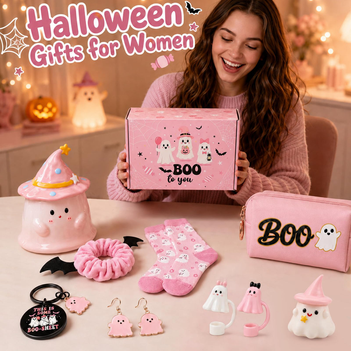 Pink Halloween Boo Basket Set with 14oz Cups Z1414