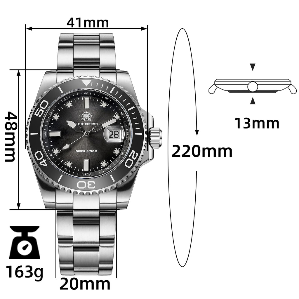 41 MM Mens Dive Watch Quartz Movement 200 M Waterproof Luminous Analog Gradient Dial K3460